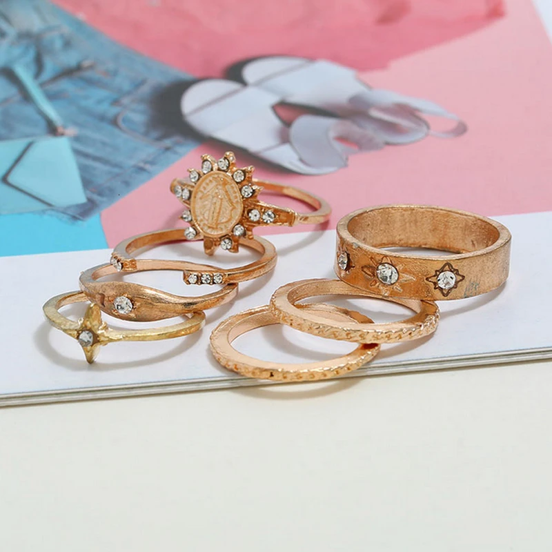 На фаланги бохо кольца для женщин аксессуары винтажные золотые звезды Стразы
