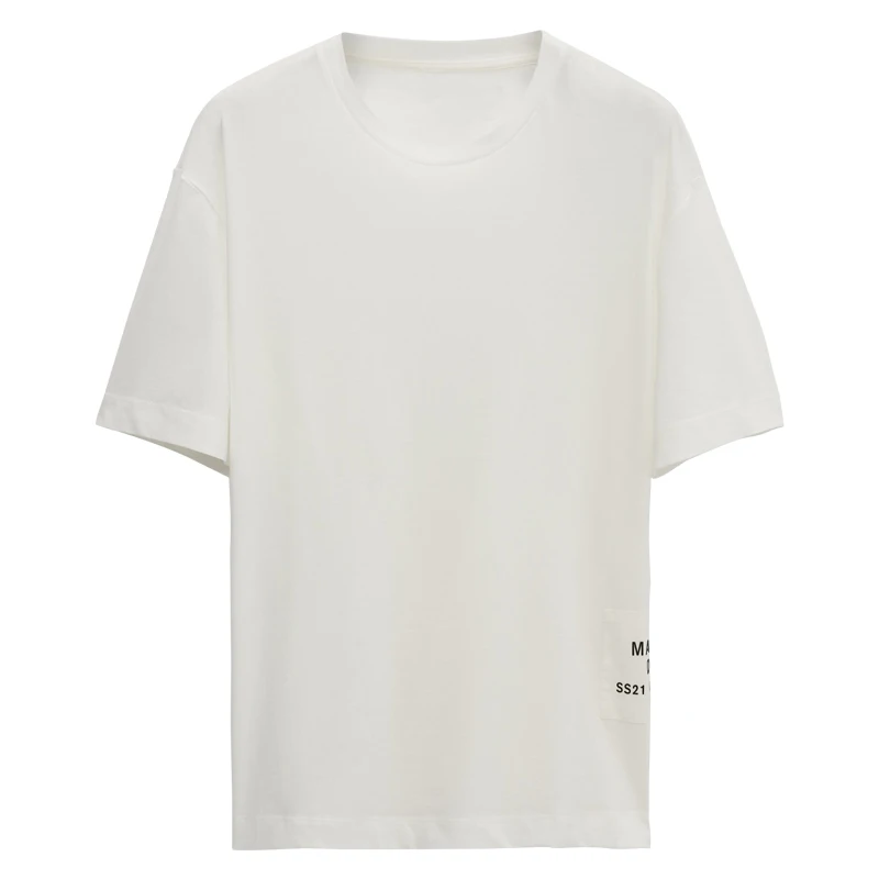 

Simple basic solid color base short-sleeved letter patch T-shirt