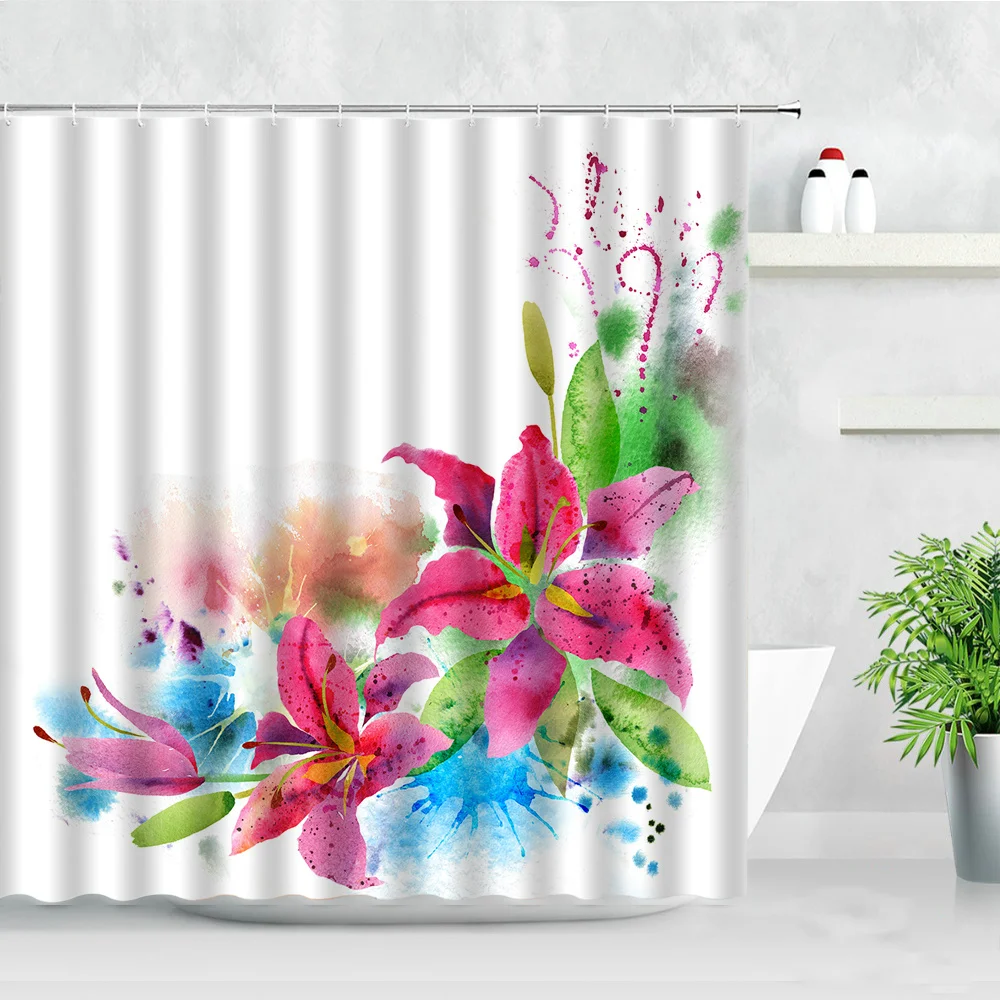 dream floral shower curtain set waterproof fabric hooks screen pink purple flower lavender creative bathroom decor bath curtains free global shipping