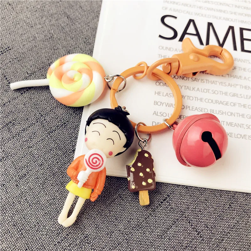 

New 8 Styles Anime Chibi Maruko Key Chan Exquisite Small Bell Keychain Acrylic Mini Figure Toys Bag Pendant Keyring Gift