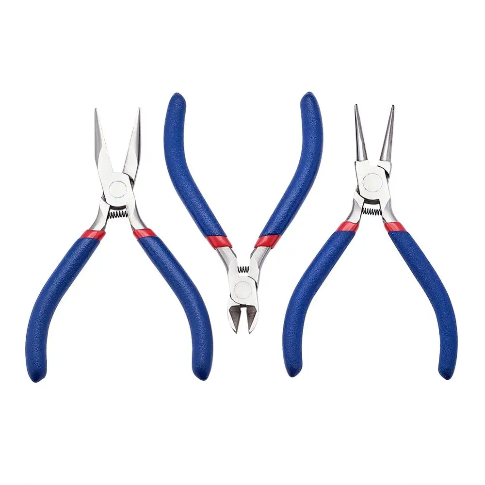 1set 3pcs Ювелирные плоскогубцы из нержавеющей стали, боковая резка, круглый нос, изогнутый нос, длинная цепочка, плоскогубцы, инструменты для самостоятельного изготовления ювелирных изделий - Цвет: 1set 3pcs
