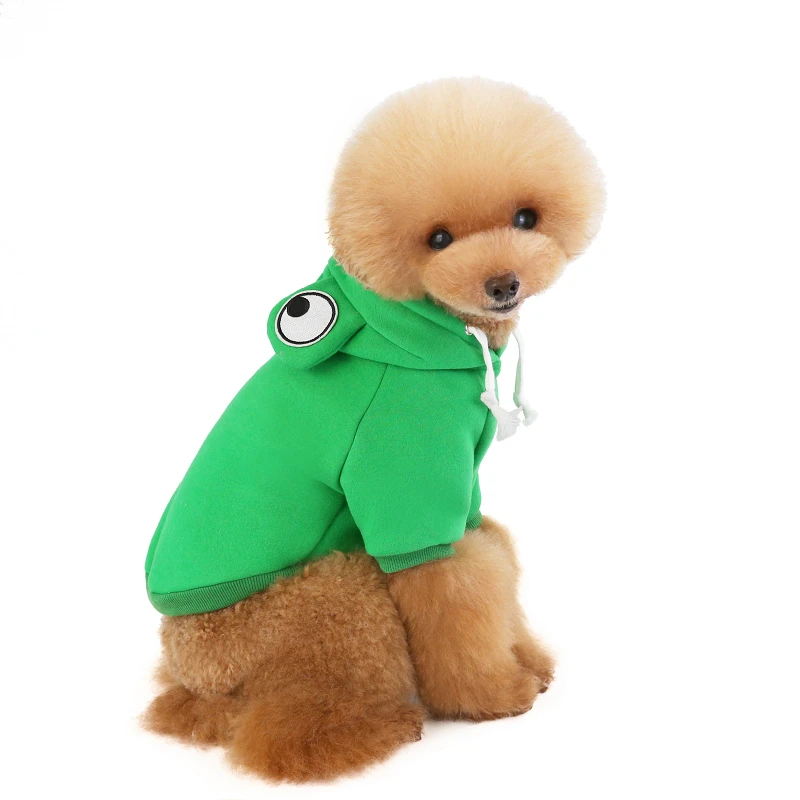 

Новая одежда для собак, теплый костюм с лягушкой, однотонный флисовый свитер с капюшоном на две ножки для французского бульдога, Померанско...
