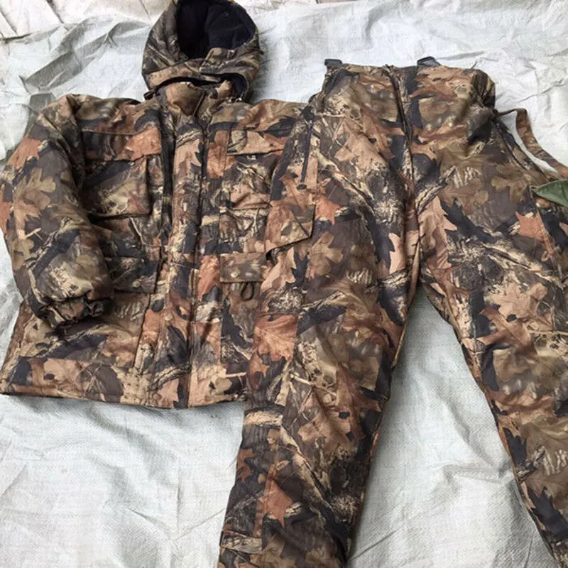 Зимняя Bionic камуфляжная одежда для охоты мужские топы с капюшоном флисовые штаны