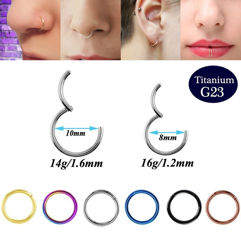 

1pc G23 Titanium Nose Ring Septum Piercing Clicker Hoop Segment Hinged Tragus Cartilage Ear Lip Rings Women Body Jewelry 16g 14g