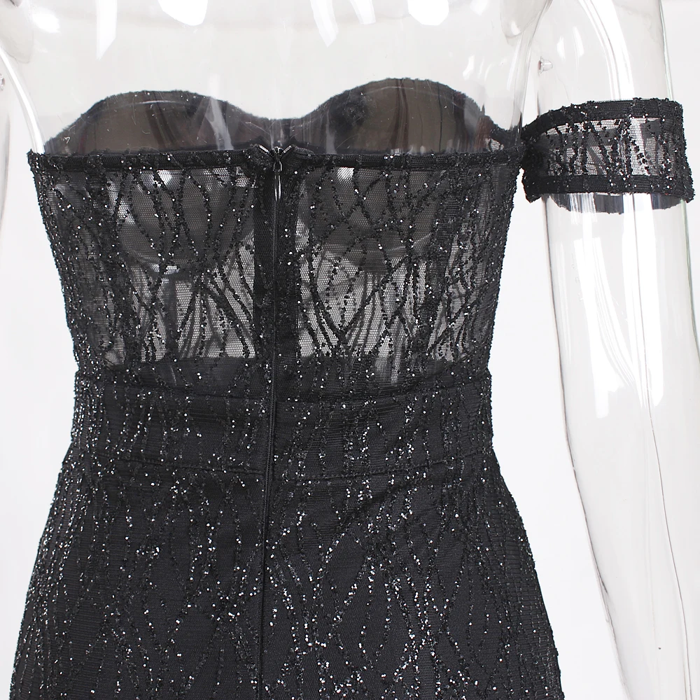 Черное вечерние нное вечернее платье ажурное с открытыми плечами разрезом сбоку