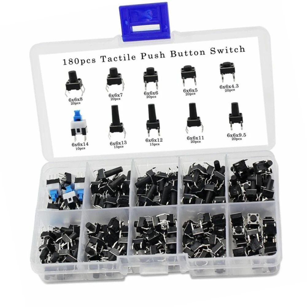 

180PCS 10 Values Tactile Push Button Switch Mini Momentary Tact Assortment
