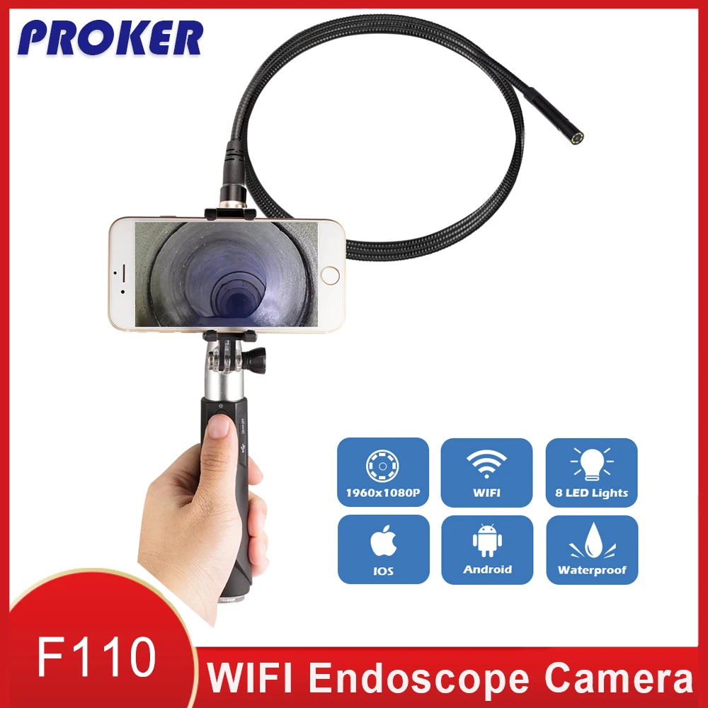 Ручной Wi Fi эндоскоп Proker 1080P IP67 водонепроницаемая многофункциональная