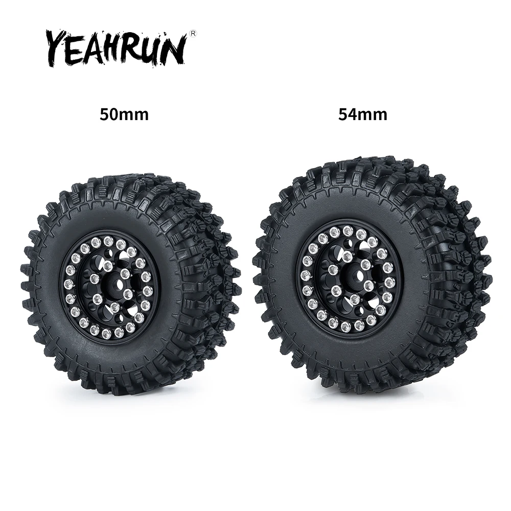 

YEAHRUN 4Pcs 1.0inch Micro Metal Beadlock Wheel Rims Hubs + #3 Rubber Tires for Axial SCX24 90081 1/24 RC Crawler Car Truck Part