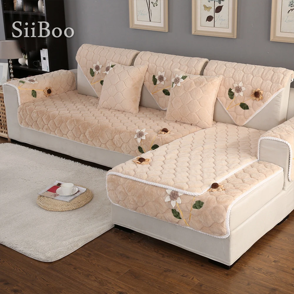 Корейский Цветочный Аппликация бежевый синий чехол для дивана плюшевый Длинный