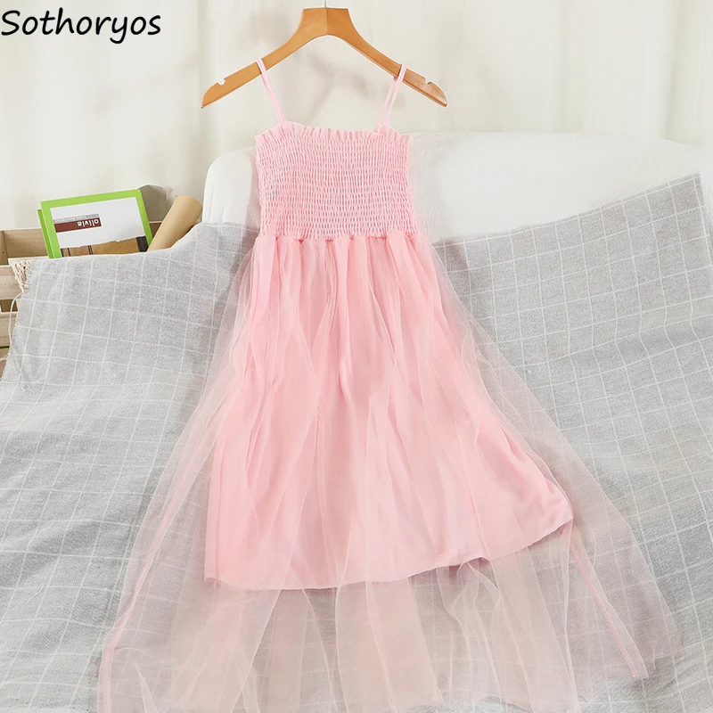 

Women Sleeveless Dress Solid High Waist Summer Casual Dresses Girls Sweet Elegant Spaghetti Straps Korean Style Ulzzang Chic New