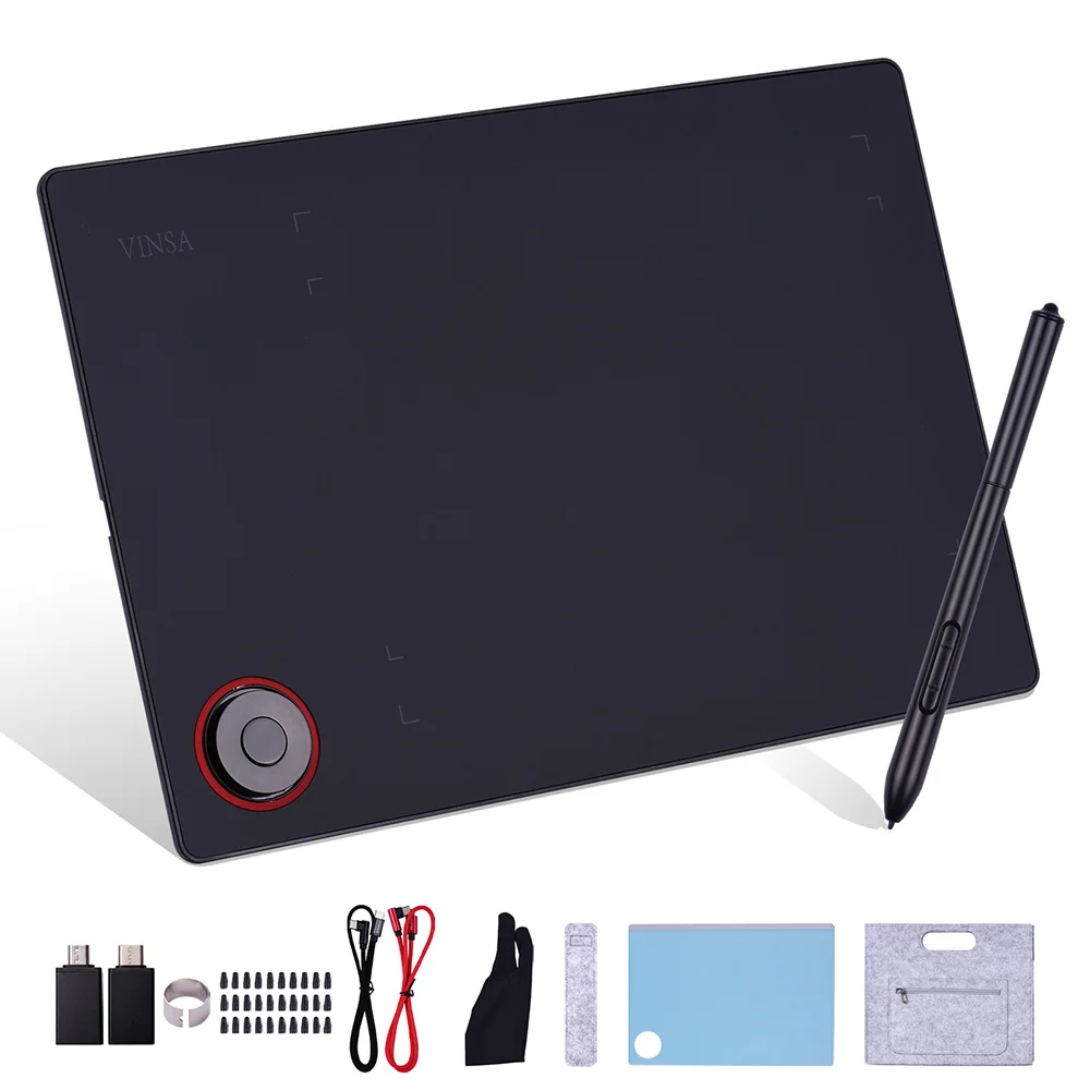 

Graphics Drawing Tablet Writing Board Controller Knob 8192 Levels Painting with Battery Free Stylus Nibs Pen Clip OTG Adapter