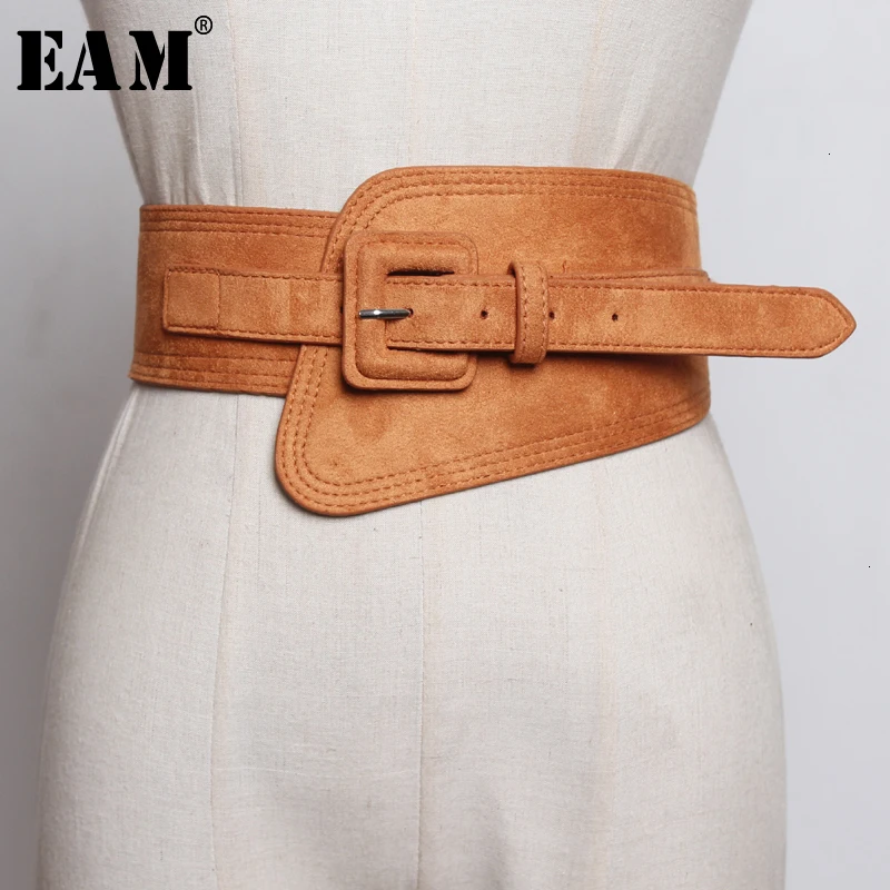 

[EAM] Pu Leather Elastic Camel Long Elastic Wide Belt Personality Women New Fashion Tide All-match Spring Autumn 2023 1M520