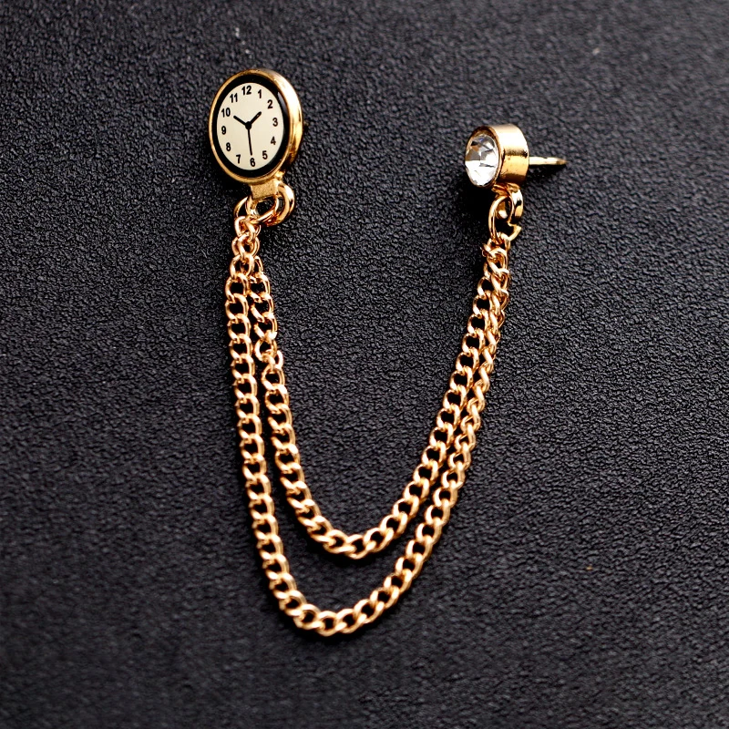 Vintage Lapel Brooch Pin Gold Clock Designer Collar for Women Men Suit Dress Decoration Badge Men's Fashion Accessories | Украшения и