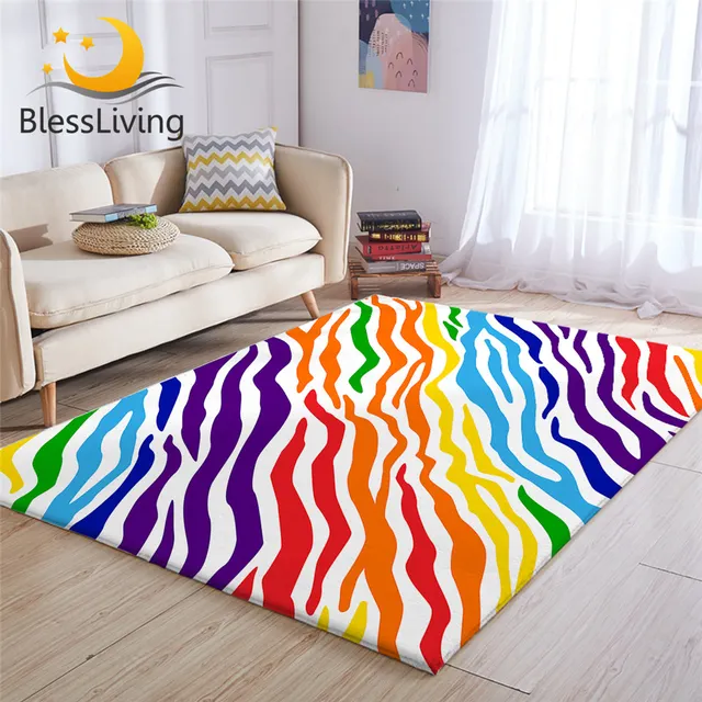 BlessLiving Striped Large Carpets for Living Room Zebra Floor Mat Rainbow Colorful Soft Area Rug 122x183cm Trendy Tapis Chambre 1