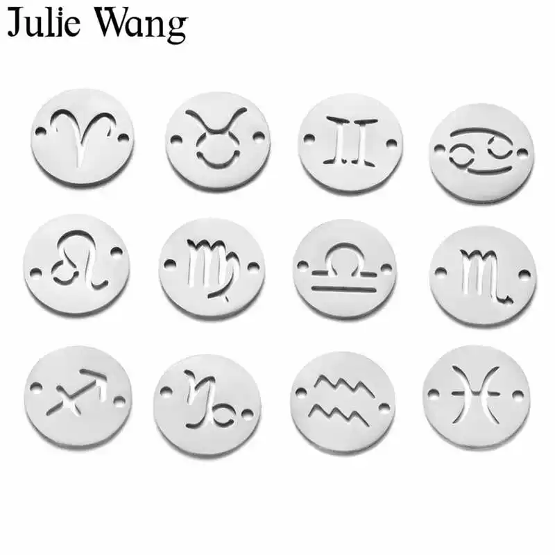 Julie Wang 12 шт./компл. созвездия зодиака соединители из нержавеющей стали модное