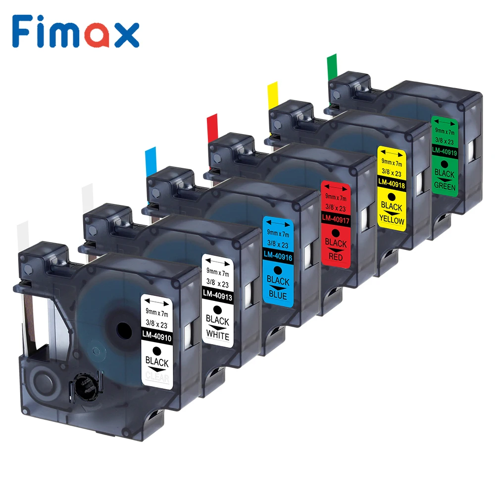 Fimax 6 шт C Dymo D1 Этикеток dymo 40913 40918 45013 45016 45803 43613 9 мм 12 для принтер этикеток лента