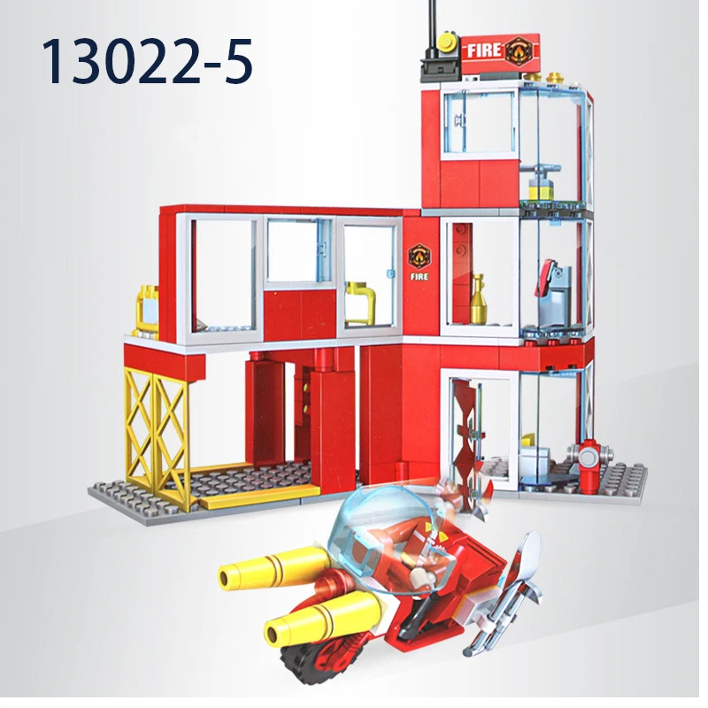 Город пожарная станция строительный блок автомобиль DIY транспортного средства