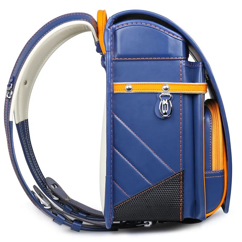 2021Coulomb Stitching Color Simplicity Randoseru Children Backpack Kids Japan School Bag PU Pachwork Orthopedic Student Bookbag