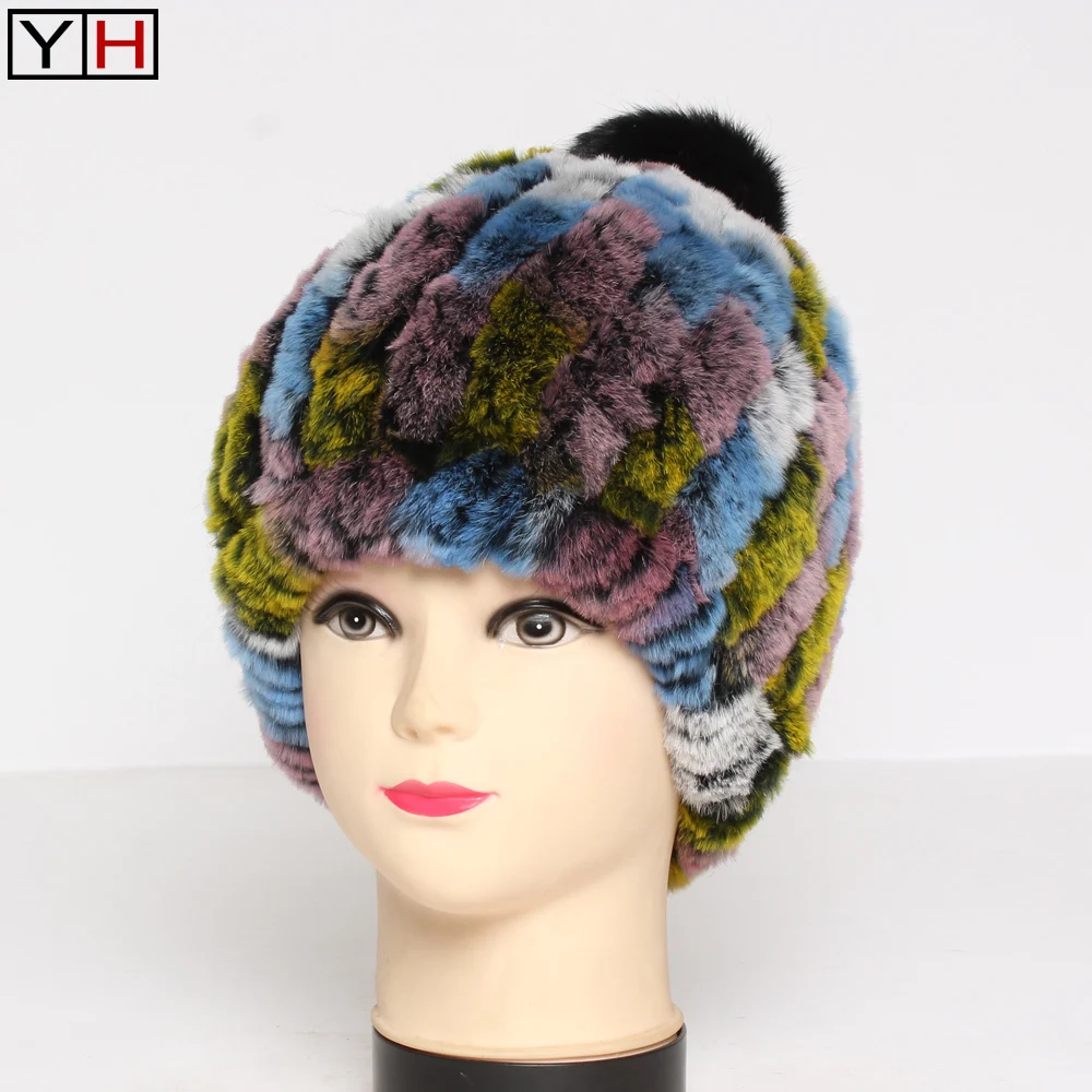 Зимние женские меховые шапки из натурального меха кролика рекс леди Высокая