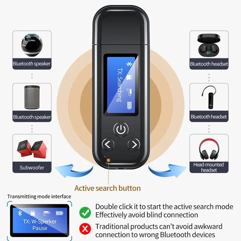 Receptor y transmisor de Audio USB con Bluetooth 5,0, Monitor LCD con batería integrada de 3,5mm, AUX, RCA, adaptador inalámbrico para TV, PC y coche, novedad de 2021-1