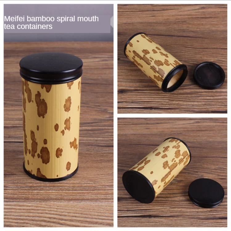 

Tea canister tea canister portable sealed bamboo canister travel packing tea box Plum plum canister with spiral mouth