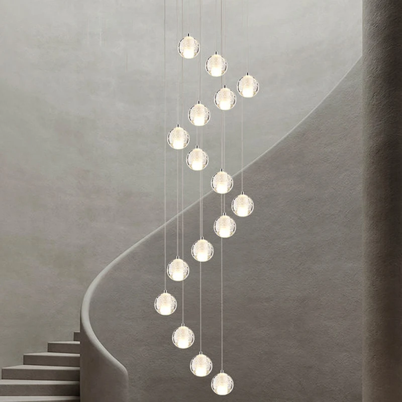 

Modern simple Glass ball LED Chandelier indoor villa living room staircase lighting Hotel lobby clubhouse decor Hanging lights