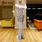 Женское вечернее платье-русалка, длинное серебристое платье с разрезом сбоку, без бретелек, для выпускного вечера, 2022