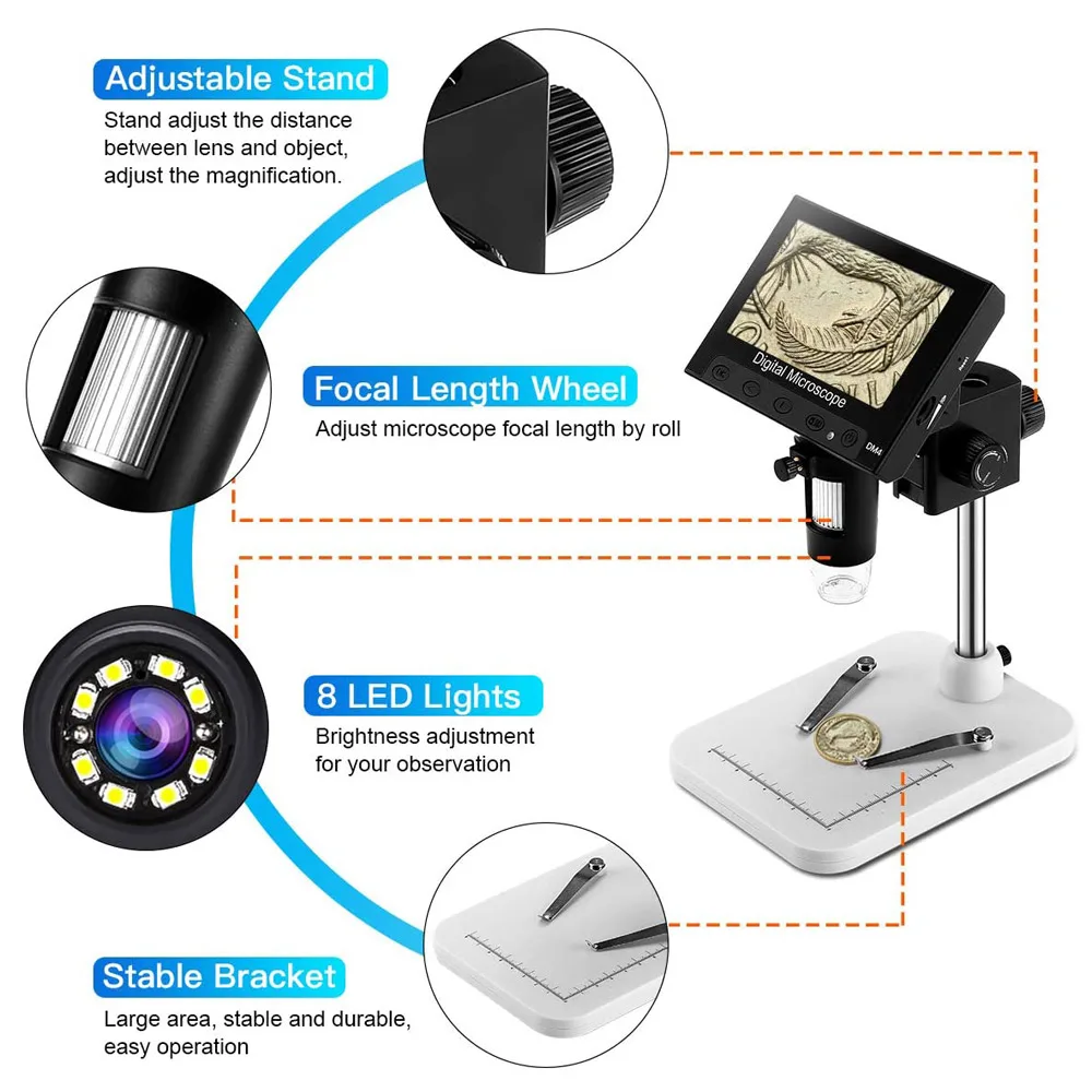 4 3 дюймовый цифровой usb микроскоп с ЖК экраном запись эндоскопа увеличением 1000X