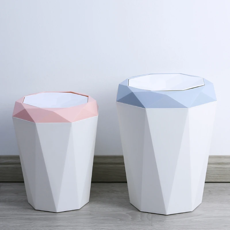 

Large Capacity Rolling Cover Dustbins Creative Diamond Shaped Bathroom Kitchen Garbage Storage Bucket Desktop Paper Trash Cans