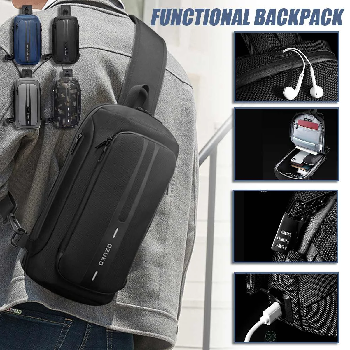 

Новая мужская нагрудная сумка для iPad, сумки-мессенджеры для коротких поездок с USB-зарядкой, водонепроницаемая оксфордская кросс-боди
