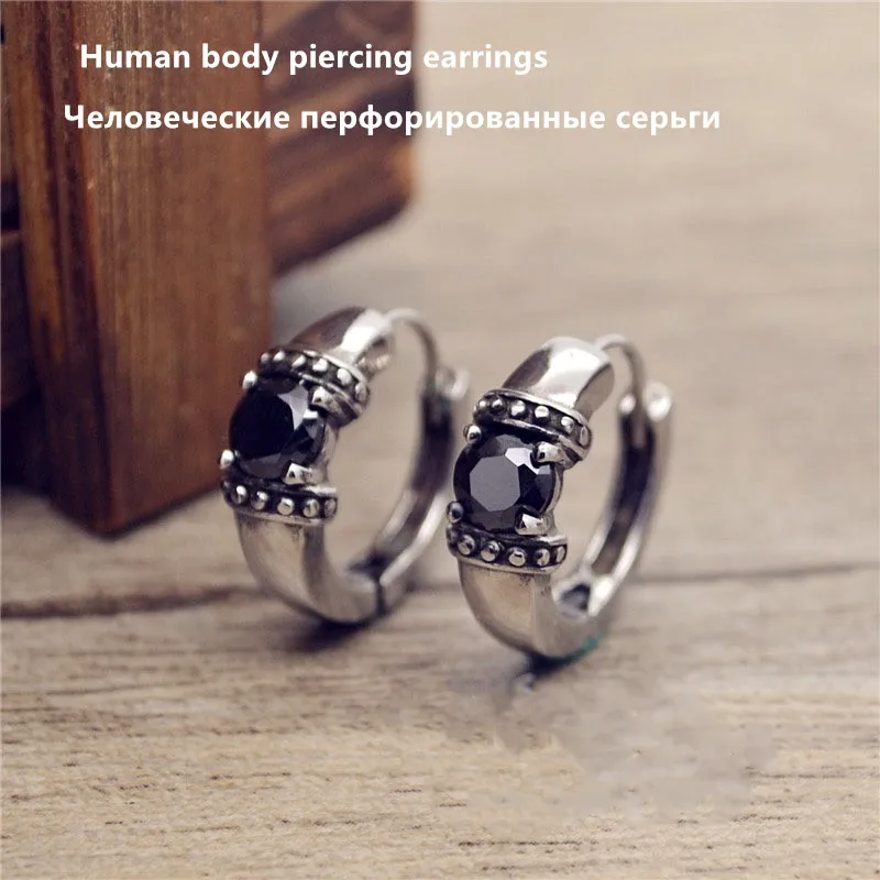 

Мужские серьги в стиле ретро, 1/одиночные серьги для пирсинга тела, со стразами, из титановой стали, в европейском и американском стиле, хипст...