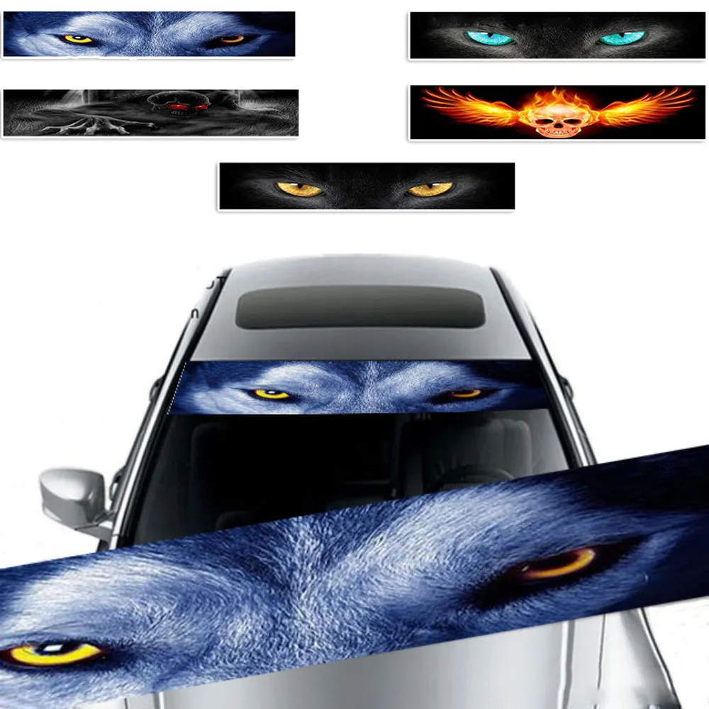 

3D Car Sticker Exterior Front Sunshade Decals Decor See-through Sun protection Terror
