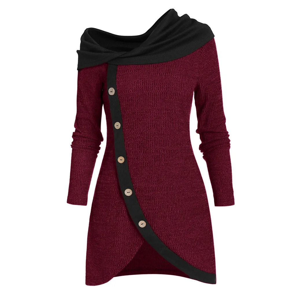 Womail размера плюс женская футболка модный длинный рукав контрастный цвет пуловер