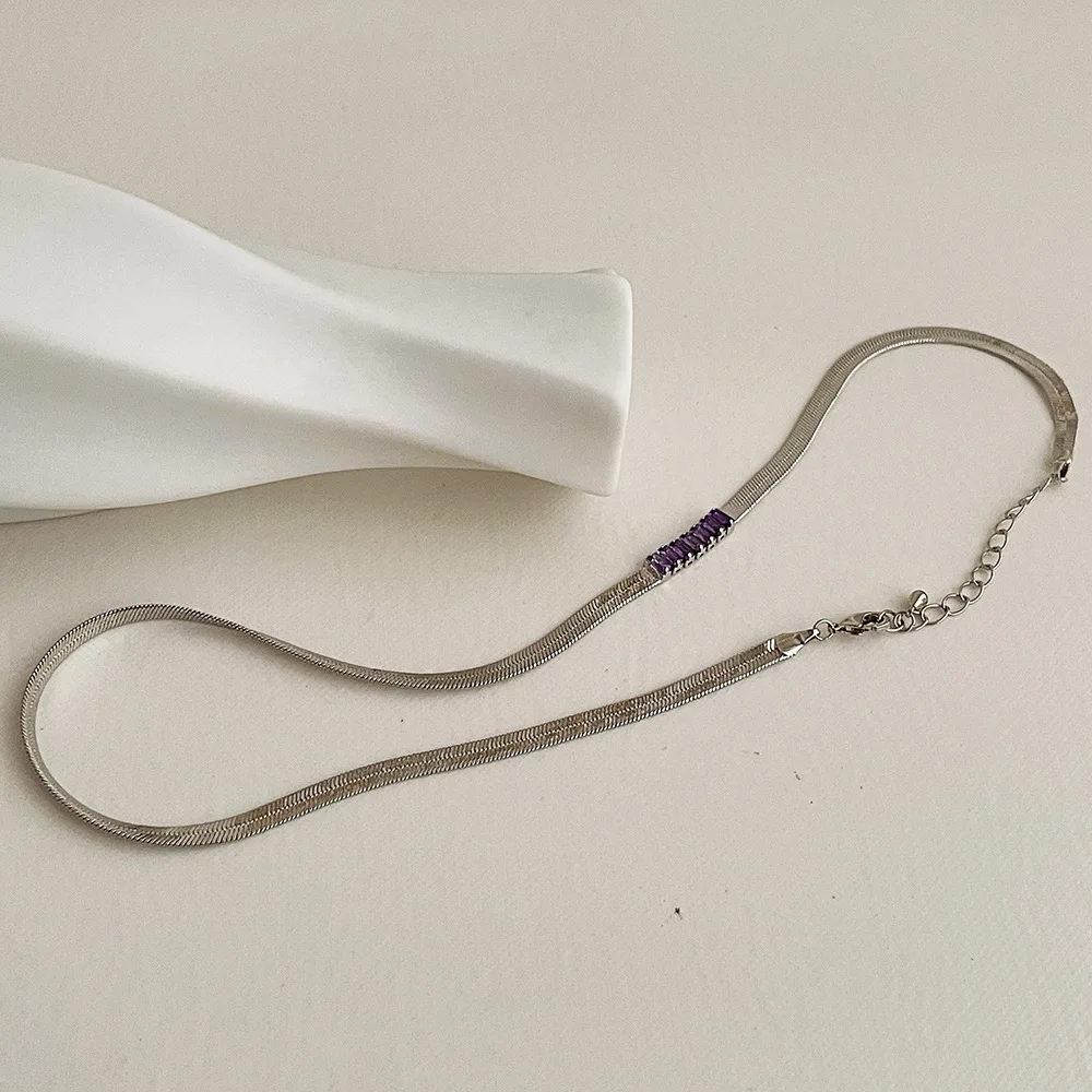 SRCOI блестящие простые широкие плоские змеиные костяшки ожерелье с цирконом