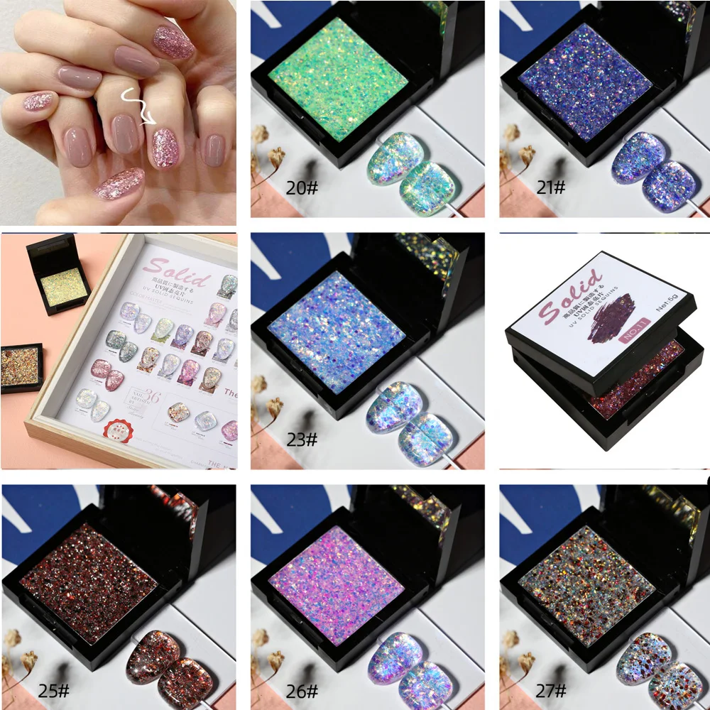 

5g Solid Nail UV Polish Glitter Gel Kit 36Color Soak off Nails Art Semi-Permanent Lacquer Varnish Decors LED Polish Nail Gel #H1