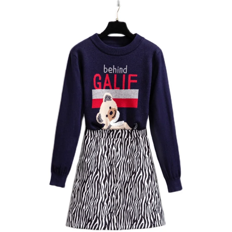 

Female Spring Clothes Humble Beautiful Suits College Skirt Suit 2020 New Women Cartoon Sweater Two Piece Set Casual Dress