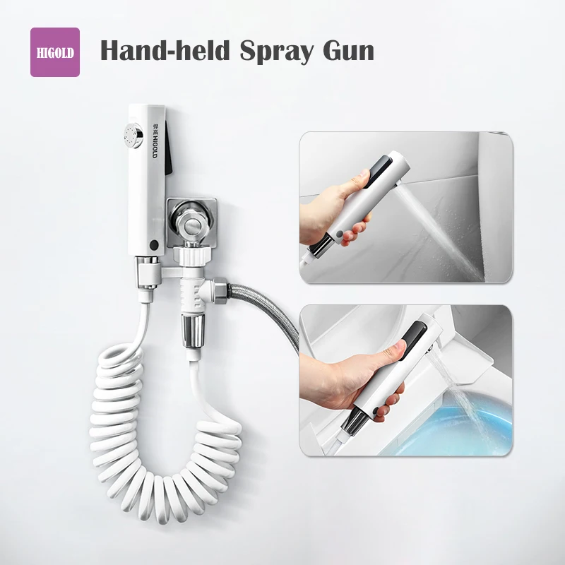 

New HIGOLD Hand-held Spray Gun 2M Flexible Tube Toilet Bathroom Pressurized Flushing Decontamination Hand-held Spray Gun Set