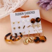 hocole fashion gold color geometric earring set for women leopard print acrylic pearl metal dangle earring jewelry 2019 brinocs