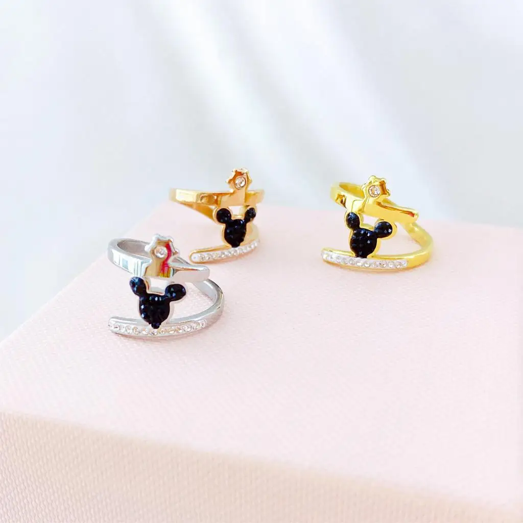 

Cartoon Kawaii Mouse Ring Titanium Steel Chain Necklace Inlaid Crystal Fashion Trendy Women Jewelry Birthday Gift Wholesale