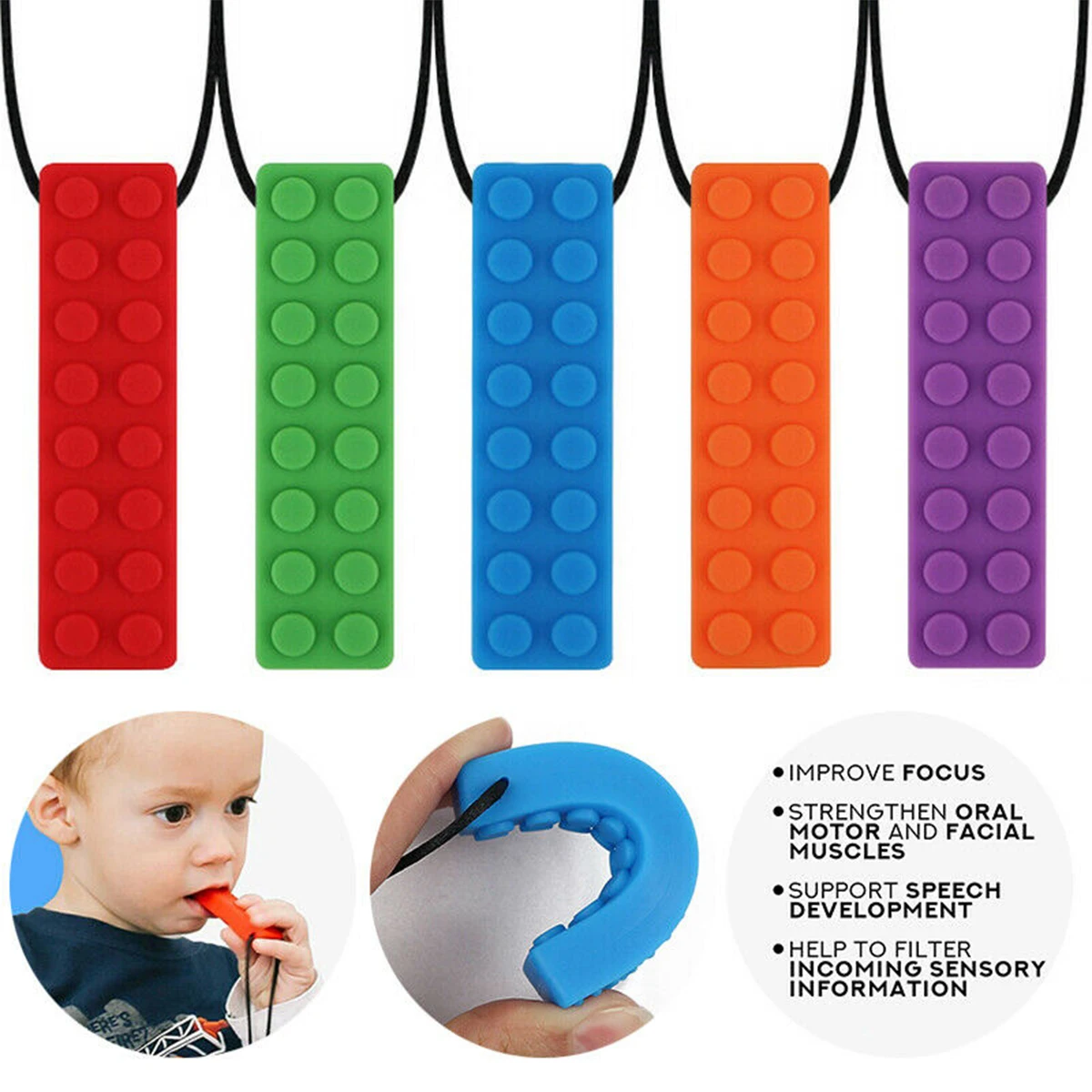 

Sensory Toy Chew Necklace Daily Multiple Purposes Solid Color Hanging Oral Trainer