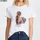 Летняя женская футболка, повседневные топы, белая футболка с коротким рукавом, женская красивая футболка с букетом, Женская Футболка Harajuku, одежда