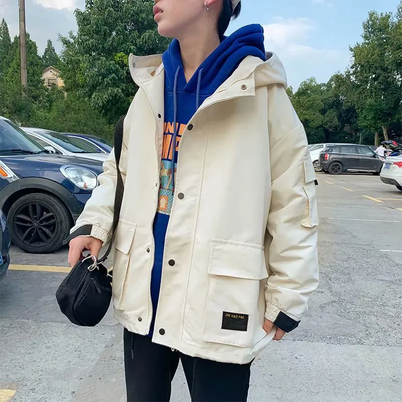 

Autumn winter 2021 Fashion street new tooling jacket men's Korean student loose hooded jacket brand casual all-match jacket