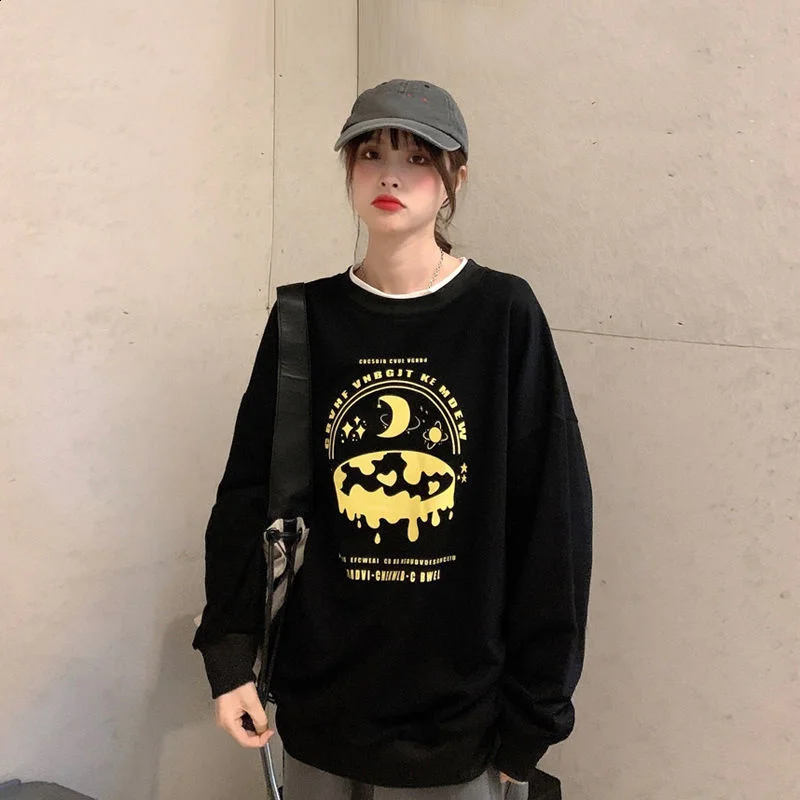 

Новинка, женский свободный свитер большого размера с принтом в японском и корейском стиле, свитшоты для женщин на осень и зиму