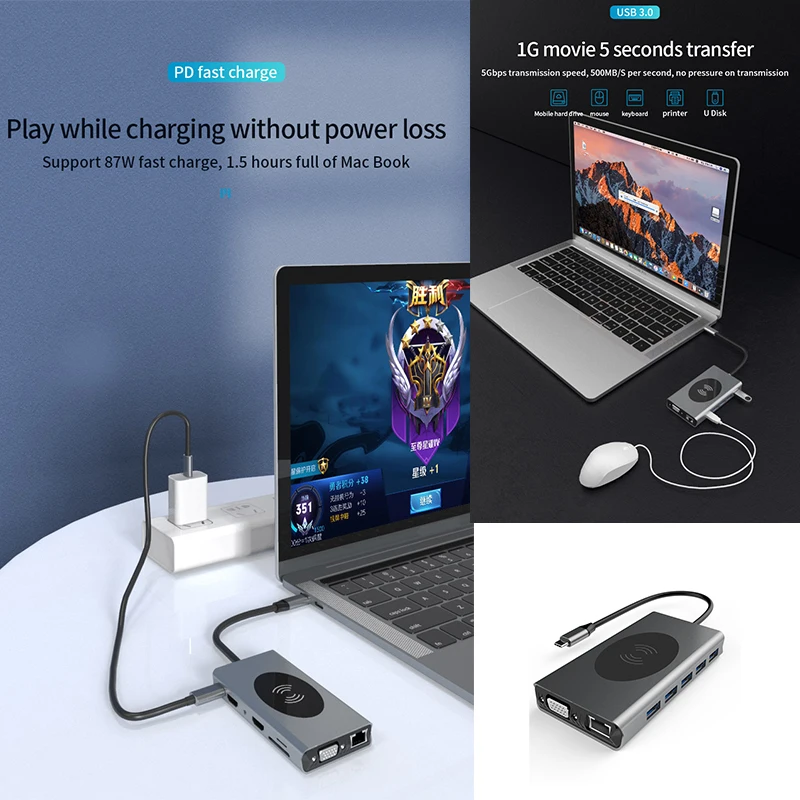 

Док-станция 2022 Type-c, 14 в 1, два HDMI, поддержка трех экранов