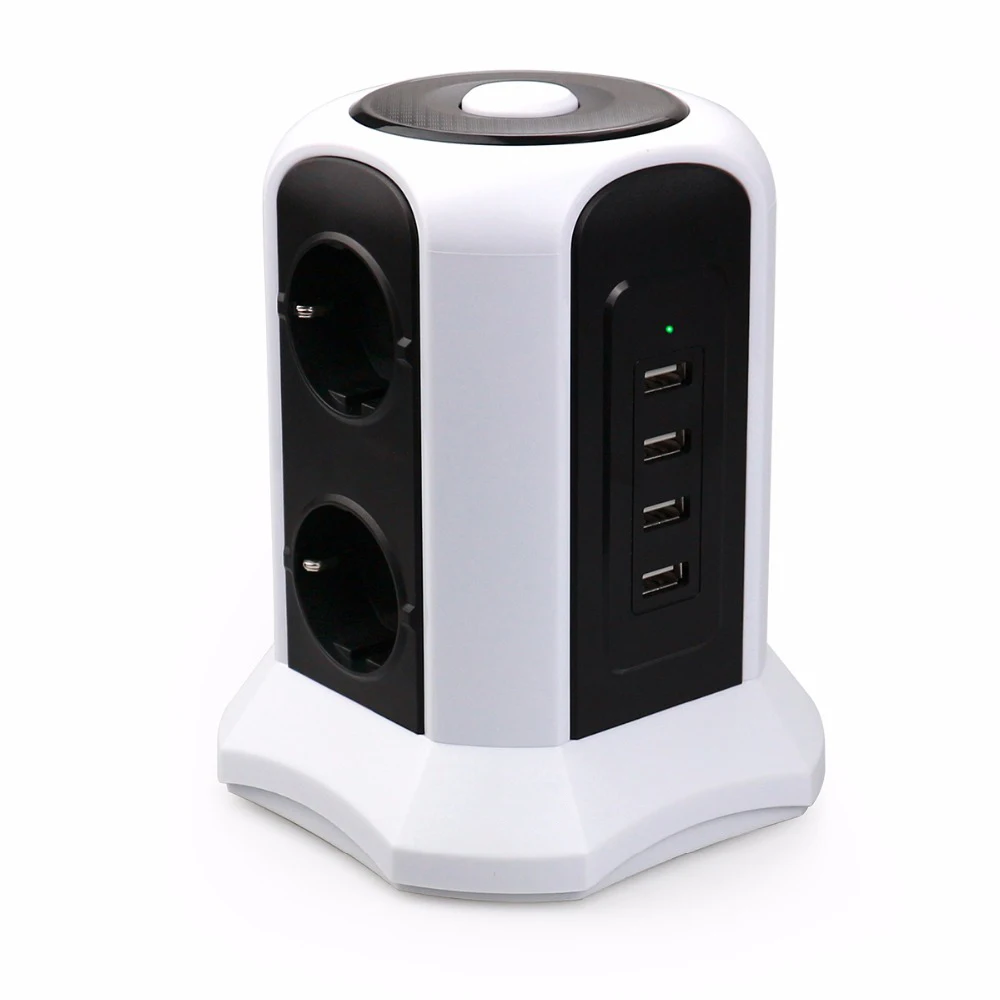 Tower power Strip Вертикальная Защита от перенапряжения 6 выходов ЕС розетка с usb-переключателем защита от перегрузки 2 м удлинитель