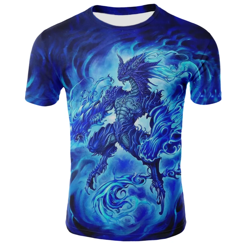 

2021 summer new cool dragon 3D style printing pattern summer trend short-sleeved T-shirt 110/6XL