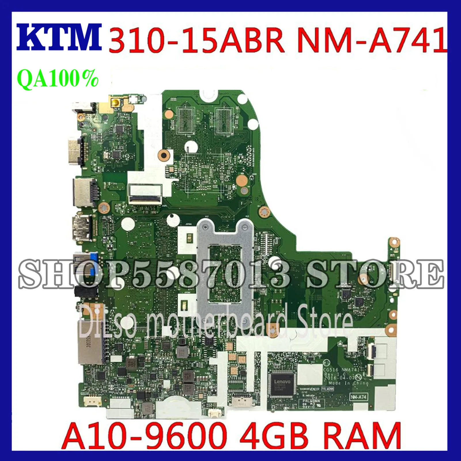 

KEFU CG516 NM-A741 For Lenovo Ideapad 310-15ABR Laptop Motherboard NMA741 AMD A10-9600 CPU 4GB RAM 100% Tested original work