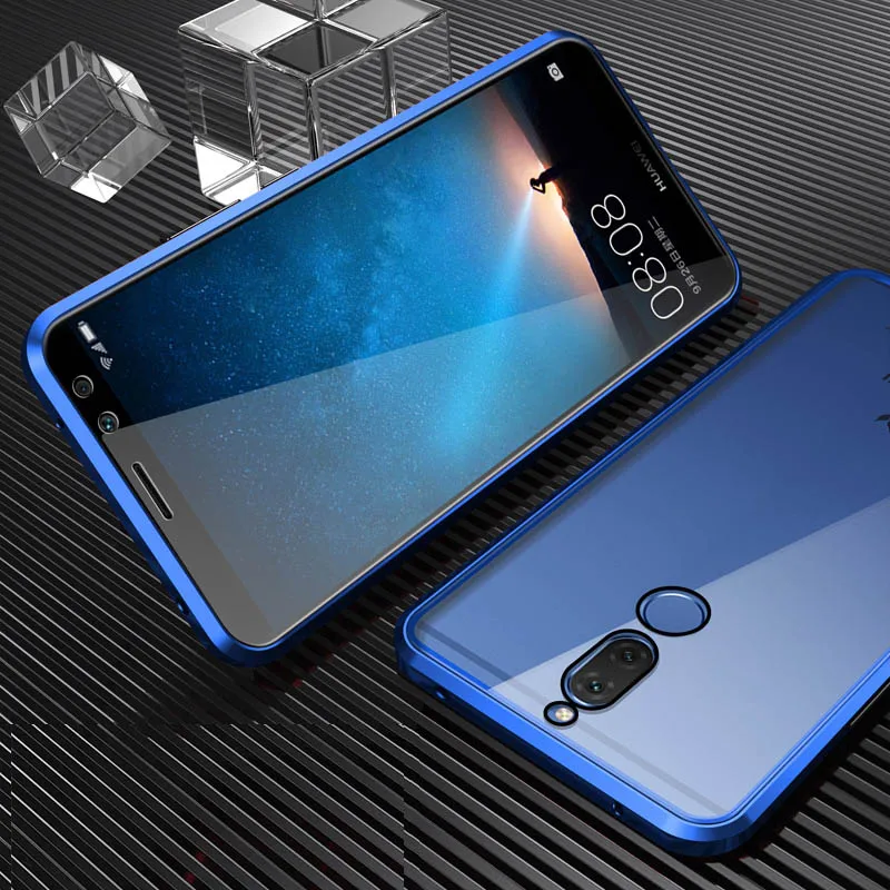 Магнитный адсорбционный чехол для huawei Mate 10 Lite Роскошный чехол для huawei Nova 2i Магнитный передний и задний стеклянный чехол