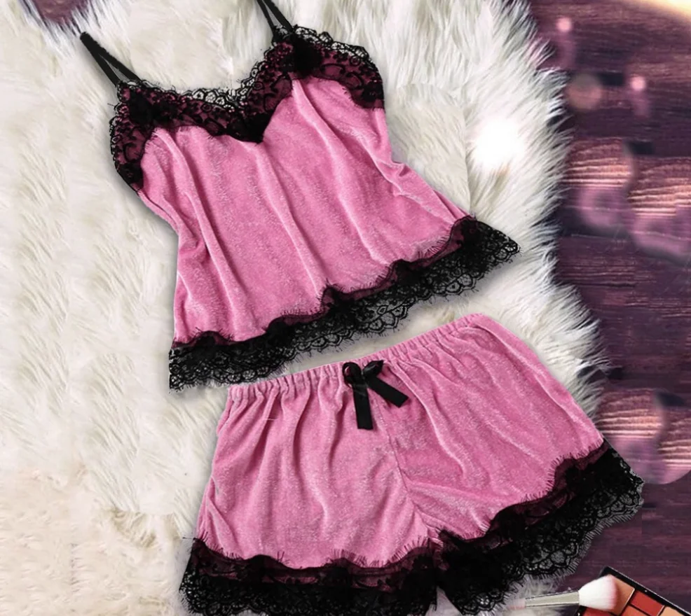 Пижама сексуальное нижнее белье Атласный пижамный комплект белые кружевные