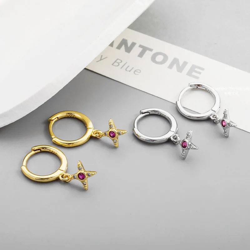 

925 Sterling Silver Small Cross Drop Hoop Earrings for Women Gold Minimalist Metal Heart Earrings Fashion Females Jewelry Gift